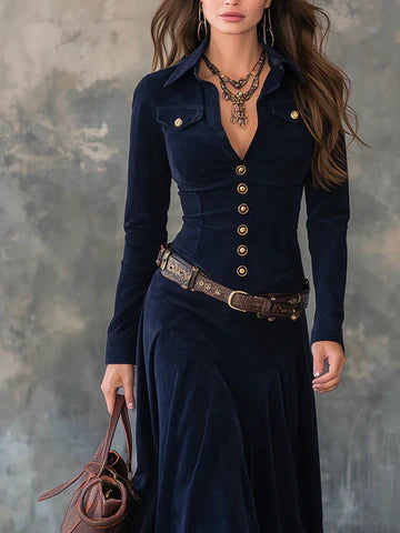 MARTINA™| VESTIDO LARGO VINTAGE CON BOLSILLO CON SOLAPA