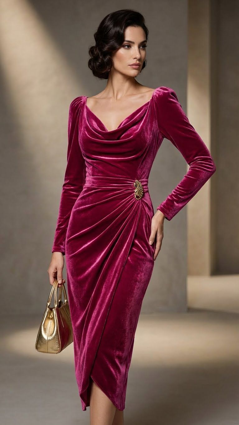 Eva | Vestido de terciopelo plisado que realza la figura