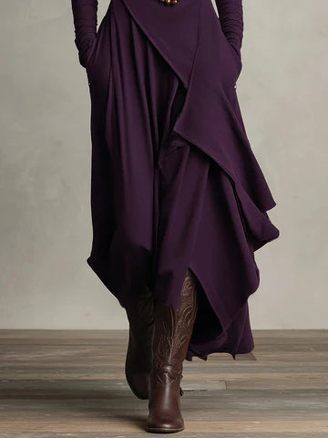 Giorgia™ | Vestido largo plisado asimétrico con cuello alto morado